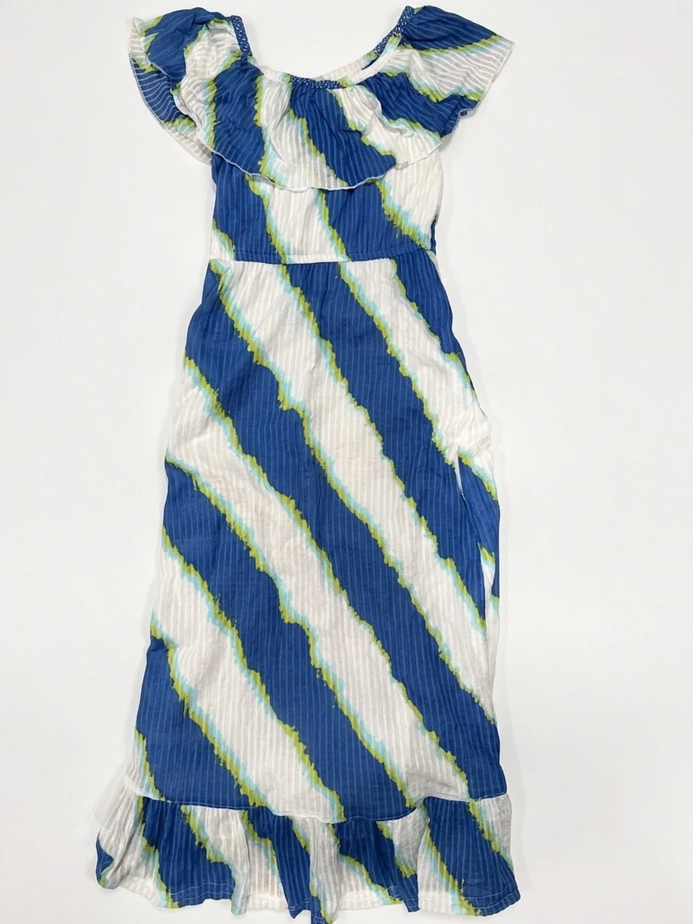MICHAEL Michael Kors Striped Maxi Dress Blue White Green Ruffle Hem S/P